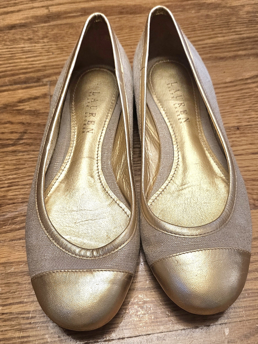 Ralph Lauren Gold Canvas Cap-Toe Ballet Flats Women's Size 7 - Picture 5 of 8